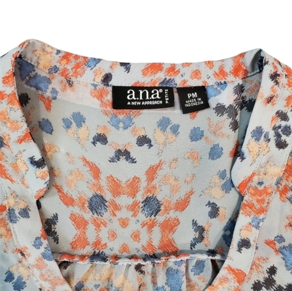 a.n.a Long Sleeve Blouse Womens PM Petite Floral Multicolor Roll Tab Sleeve Top - Picture 7 of 11